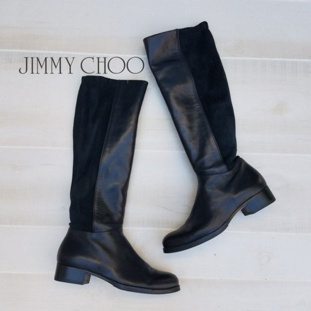 👢🔥Jimmy Choo Black Leather & Suede Knee-High Boots 👢🖤